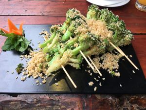 brocoli skewers at Pure Lotus in Yangshuo