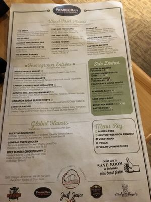 Gluten free and Vegan options!  at Prairie Bay in Brainerd