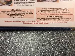 Vegan menu options  at Batter Up Pancakes in Fresno