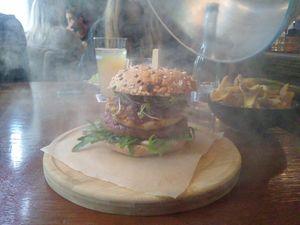 'Jamaican' burger with pineapple, mushrooms, sweet tomato salsa at The Orange in Fulda