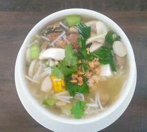 Vegan, huge, fish bihun soup at CunThi Good Taste Vegetarian in Penang