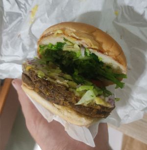 Double vegan burger with vegan cheese at Anti Burger in Panama City