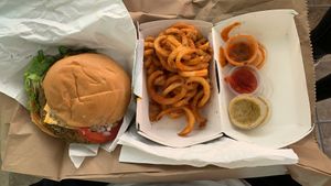 Vegan burger and curly fries at Anti Burger in Panama City