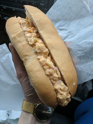 Two scoops of buffalo spread on hoagie at Happy Little Treats - High St in Columbus