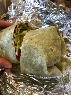 Hummus, tabbouli, goddess dressing wrap at Farm 2 Cup Juicery in Raynham