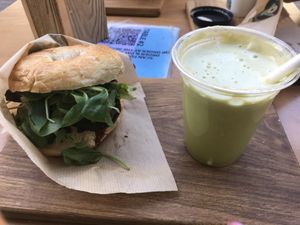 east and saturday morning juice  at Big Bad Bagels - Baznicas in Riga