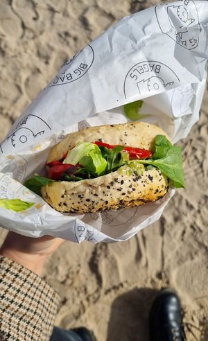 South bagel (lots of greens) at Big Bad Bagels - Baznicas in Riga