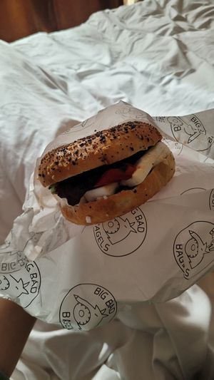 Vegan bagel with v.feta at Big Bad Bagels - Baznicas in Riga
