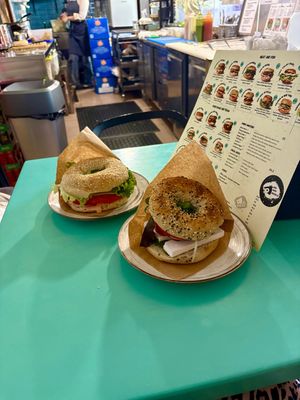 A few vegan options - in the Front Athen Bagel- vegan feta was too thick in my opinion   at Big Bad Bagels - Baznicas in Riga