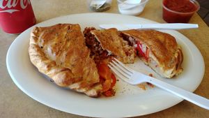 Custom vegan calzone at Umbria Pizzeria in Blaine
