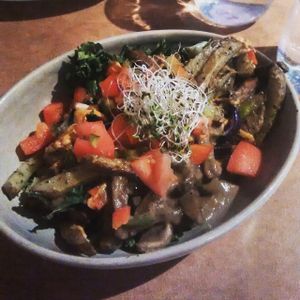 Green poutine  at Heartwood Bakery & Cafe in Halifax