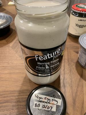 Felt like a cruel joke to bottle this in a pickled herring jar. I know it’s clean, but it ruined my appetite. They don’t let you use your own containers bc of pandemic.  at Nada in Vancouver