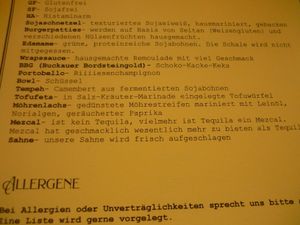 Menue explanation at Botanica in Magdeburg