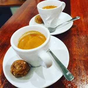 Espresso 
served with Vegan Peanut Butter Cookie at Ink Mind Core in Mount Waverley
