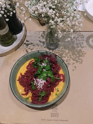 Loved the beetroot pasta😍 at Baker and Spice in Kuwait City
