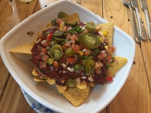 Nachos with Vegan Chilli and Vegan Cheese at Unity Grill in Ayr
