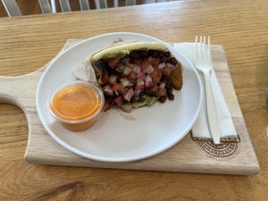 Arepa  at Juicygreens in Jamaica Plain
