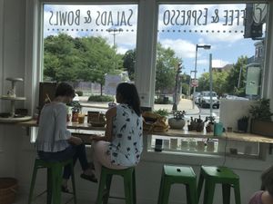 Inside seating at Juicygreens in Jamaica Plain
