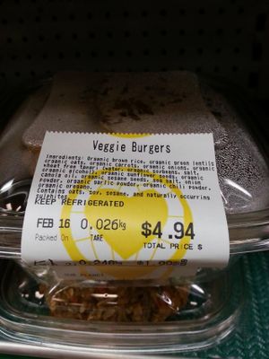 Veggie burgers. Photo taken by my friend Kenneth.  at Organic Earth Market in Halifax