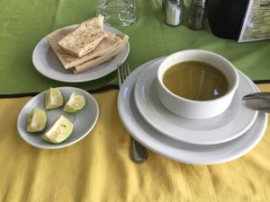 Lentil soup with lime at Kir Heres in Karak