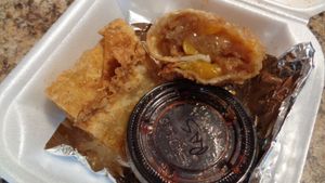 peach cobbler soul roll with raspberry dipping sauce at Urban Soul Grill in Cleveland