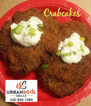 Great texture on these crab cakes! Crispy outside and tender inside. Comes with a lemon dill aioli which puts it over the top. at Urban Soul Grill in Cleveland