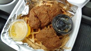 vegan chicken and waffles at Urban Soul Grill in Cleveland