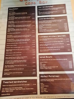 Menu at Compass Cafe Bar in Blackpool