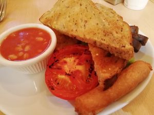 Vegan breakfast (minus mushrooms on request) at Compass Cafe Bar in Blackpool