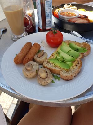 Comes with beans but I don't like them at Compass Cafe Bar in Blackpool