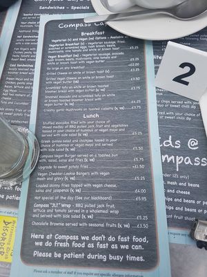 The vegan menu at Compass Cafe Bar in Blackpool