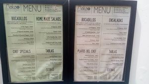 Menu at Makao in Salento