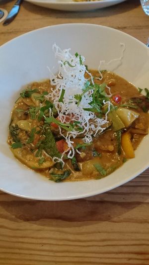 Lentilcurry with lot of vegetables at Hotel Restaurant Burg Klause in Fehmarn