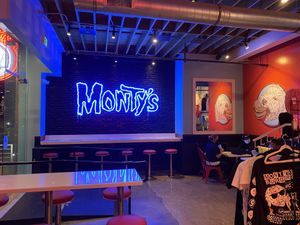 Monty’s sign at Monty's Good Burger - Koreatown in Los Angeles