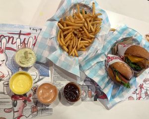 Our order at Monty's Good Burger - Koreatown in Los Angeles