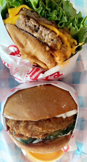 Double burger and Chicken Sandwich   at Monty's Good Burger - Koreatown in Los Angeles