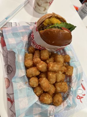 Double Monties Good Burger with Tots  at Monty's Good Burger - Koreatown in Los Angeles