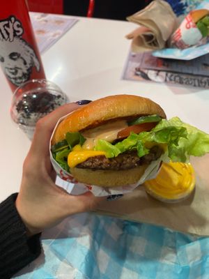 classic burger with habanero sauce at Monty's Good Burger - Koreatown in Los Angeles