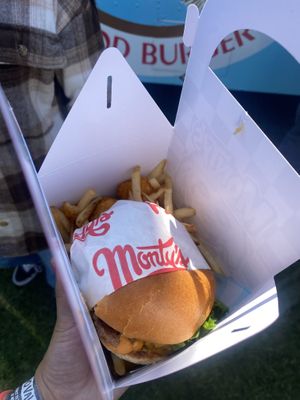 Digging In - Single Patty Burger w/Tots and Fries  at Monty's Good Burger - Koreatown in Los Angeles