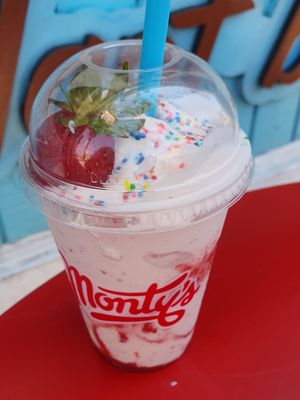Small strawberry milkshake at Monty's Good Burger - Koreatown in Los Angeles