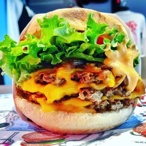 Triple Cheeseburger with Sriracha Aioli at Monty's Good Burger - Koreatown in Los Angeles