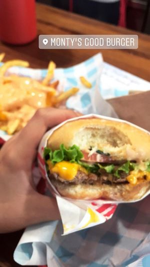impossible burger at monty’s good burger with a side of french fries.  at Monty's Good Burger - Koreatown in Los Angeles