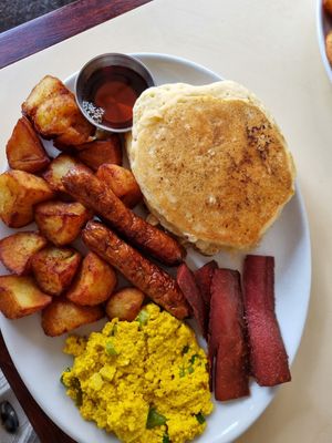 Vegan all american pancakes at The Breakfast Club in London