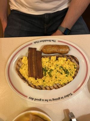 Scrambled tofu with sausage and bacon   at The Breakfast Club in London