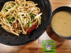 Fried seafood udon with miso soup at  Kimburi 金料理 in Central Singapore