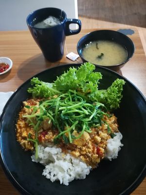 Spicy Mapo Tofu Rice with miso soup at  Kimburi 金料理 in Central Singapore