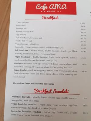 Menu from May 2022 at Cafe Aina in Stirling