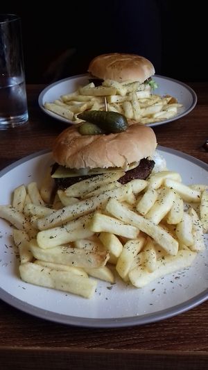 Burgers with chips at Cafe Aina in Stirling
