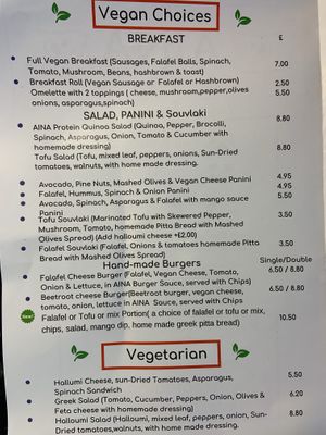 Menu at Cafe Aina in Stirling