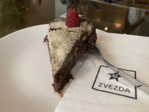 Raw cake banana raspberry at Hotel Slon in Ljubljana